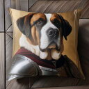 鎧 セントバーナード 貴族 金色の背景 クッションカバー 45×45cm アニマル柄 おしゃれ 可愛い クッション本体付き 正方形 犬ファン