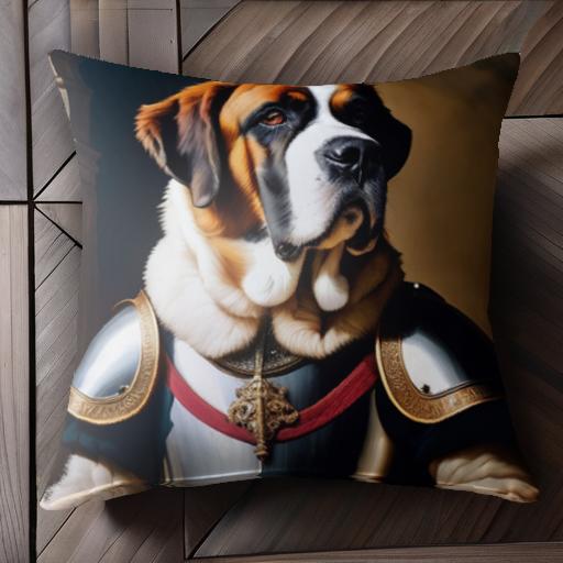 甲冑 セントバーナード 貴族 犬の肖像画 クッションカバー 45×45cm アニマル柄 おしゃれ 可愛い クッシ..