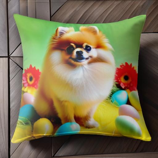 イースターエッグ ポメラニアン 花 緑の背景 クッションカバー 45×45cm アニマル柄 おしゃれ 可愛い クッション本体付き 正方形 犬ファン イースターエッグ ポメラニアン 花 緑の背景 クッションカバー 45×45cm アニマル柄 おしゃれ 可愛い クッション本体付き 正方形 犬ファン