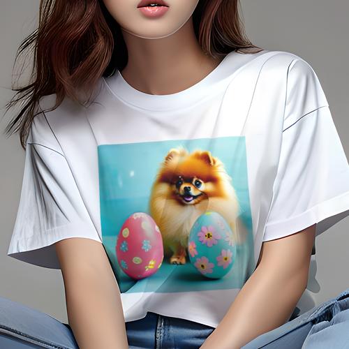 Tシャツ レディース 犬ファン 半袖 春夏 犬柄 プリント カジュアル かわいい 人間用 フィットネス ダンス イースターエッグ ポメラニアン 花柄 カラフル 青の背景 Tシャツ レディース 犬ファン 半袖 春夏 犬柄 プリント カジュアル かわいい 人間用 フィットネス ダンス イースターエッグ ポメラニアン 花柄 カラフル 青の背景