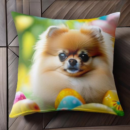 イースターエッグ ポメラニアン 花 春 クッションカバー 45×45cm アニマル柄 おしゃれ 可愛い クッショ..