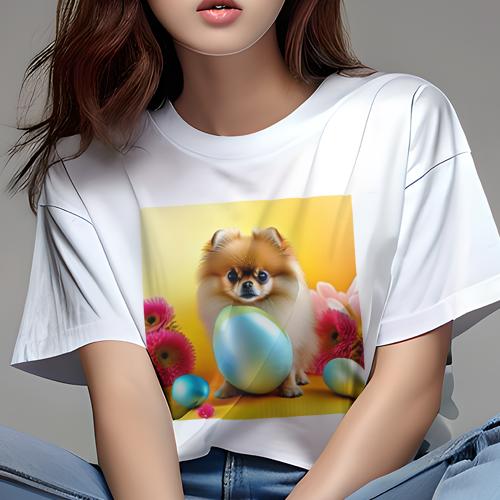 Tシャツ レディース 犬ファン 半袖 春夏 犬柄 プリント カジュアル かわいい 人間用 フィットネス ダンス 花 ポメラニアン 卵 Tシャツ レディース 犬ファン 半袖 春夏 犬柄 プリント カジュアル かわいい 人間用 フィットネス ダンス 花 ポメラニアン 卵