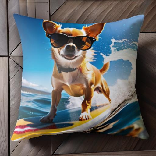 サングラス チワワ サーフボード 海 波 クッションカバー 45×45cm アニマル柄 おしゃれ 可愛い クッション本体付き 正方形 犬ファン