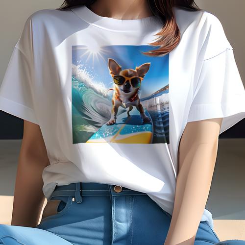 Tシャツ レディース 犬ファン 半袖 春夏 犬柄 プリント カジュアル かわいい 人間用 フィットネス ダンス サーフボード チワワ サングラス 波 太陽 Tシャツ レディース 犬ファン 半袖 春夏 犬柄 プリント カジュアル かわいい 人間用 フィットネス ダンス サーフボード チワワ サングラス 波 太陽
