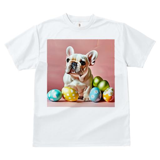 Tシャツ レディース 犬ファン 半袖 春夏 犬柄 プリント カジュアル かわいい 人間用 フィットネス ダンス イースターエッグ フレンチブルドッグ パステルカラー