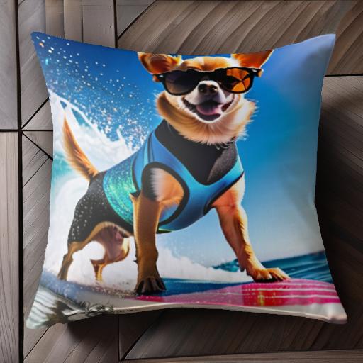 サングラス チワワ サーフィン 海 青空 波 クッションカバー 45×45cm アニマル柄 おしゃれ 可愛い クッ..