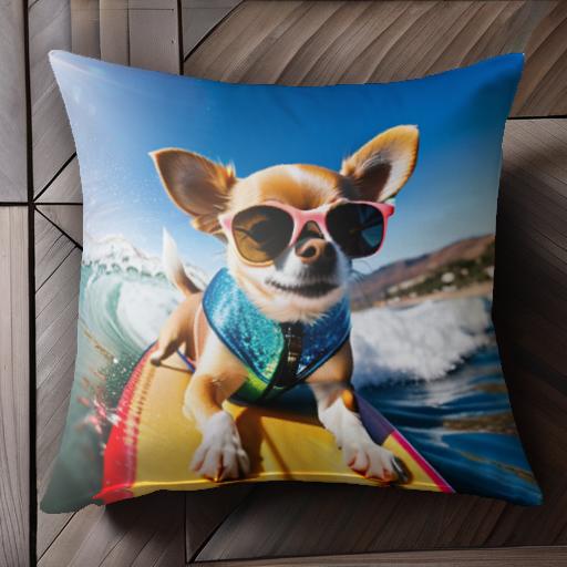 サーフボード チワワ サングラス 海 青い空 波 クッションカバー 45×45cm アニマル柄 おしゃれ 可愛い クッション本体付き 正方形 犬ファン サーフボード チワワ サングラス 海 青い空 波 クッションカバー 45×45cm アニマル柄 おしゃれ 可愛い クッション本体付き 正方形 犬ファン