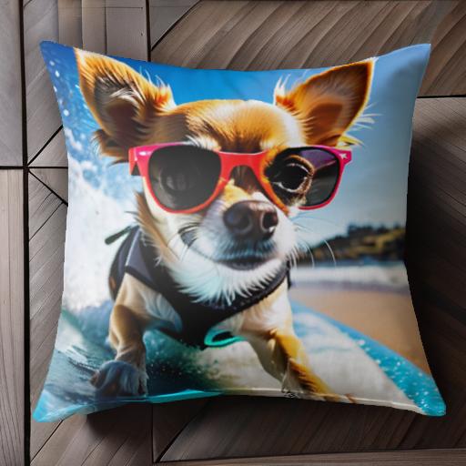 サングラス チワワ サーフボード 海 波 ビーチ クッションカバー 45×45cm アニマル柄 おしゃれ 可愛い クッション本体付き 正方形 犬ファン サングラス チワワ サーフボード 海 波 ビーチ クッションカバー 45×45cm アニマル柄 おしゃれ 可愛い クッション本体付き 正方形 犬ファン