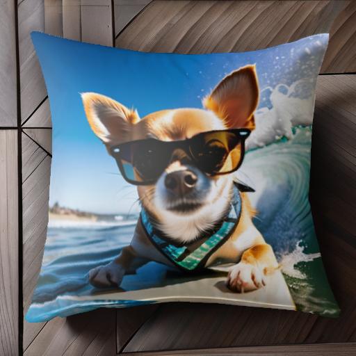 サーフィン チワワ サングラス 海 波 クッションカバー 45×45cm アニマル柄 おしゃれ 可愛い クッショ..