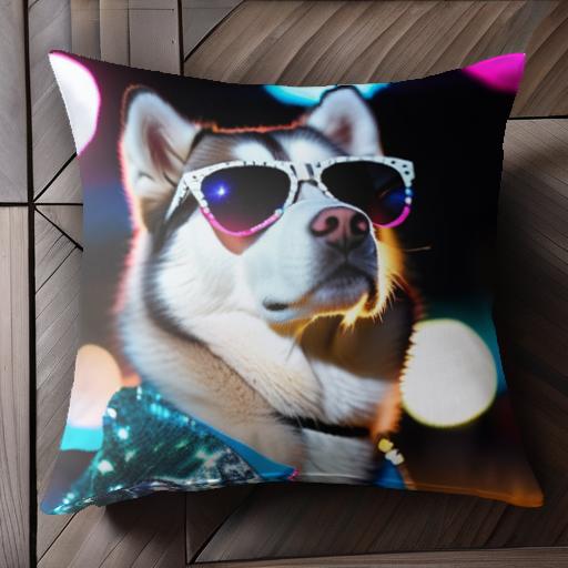 サングラス シベリアンハスキー 蛍光灯 ブルゾン クッションカバー 45×45cm アニマル柄 おしゃれ 可愛..