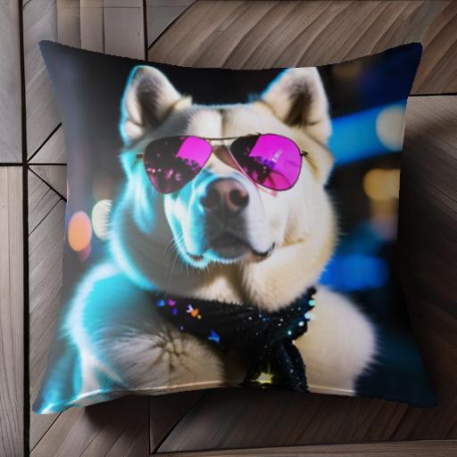 サングラス シベリアンハスキー 夜の街 ネクタイ 星柄 光 クッションカバー 45×45cm アニマル柄 おしゃ..