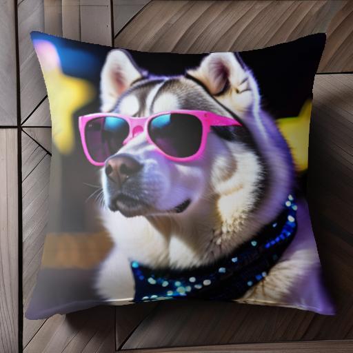 サングラス シベリアンハスキー 星 ネオン クッションカバー 45×45cm アニマル柄 おしゃれ 可愛い クッション本体付き 正方形 犬ファン