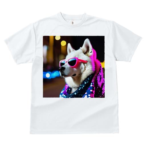 Tシャツ メンズ キッズ 犬ファン 半袖 春夏 犬柄 プリント カジュアル かわいい 人間用 フィットネス ダンス サングラス シベリアンハスキー 夜 光 街