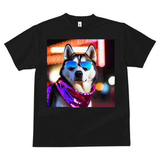 Tシャツ レディース 犬ファン 半袖 春夏 犬柄 プリント カジュアル かわいい 人間用 フィットネス ダンス サングラス シベリアンハスキー スカーフ ネオン 光