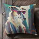 サングラス ボルゾイ 街 コート クッションカバー 45×45cm アニマル柄 おしゃれ 可愛い クッション本体付き 正方形 犬ファン