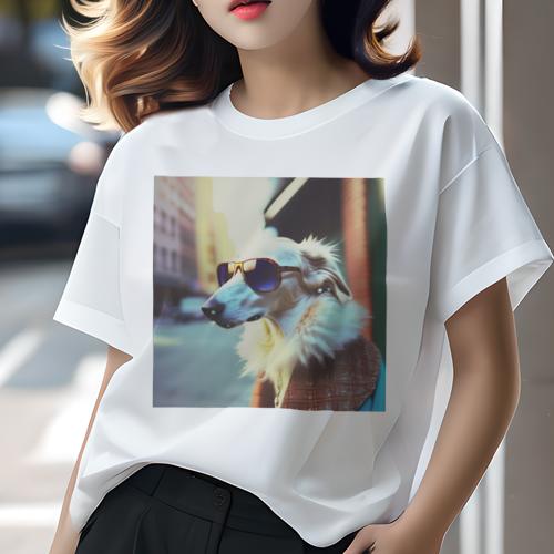 Tシャツ レディース 犬ファン 半袖 春夏 犬柄 プリント カジュアル かわいい 人間用 フィットネス ダンス サングラス ボルゾイ 街 Tシャツ レディース 犬ファン 半袖 春夏 犬柄 プリント カジュアル かわいい 人間用 フィットネス ダンス サングラス ボルゾイ 街