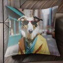 サングラス ボルゾイ 黄色のコート 都市の背景 クッションカバー 45×45cm アニマル柄 おしゃれ 可愛い クッション本体付き 正方形 犬ファン
