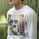 長袖Tシャツ 人間用 メンズ 秋春夏 プリント レジャー アウトドア カジュアル かわいい 犬ファン サングラス ボルゾイ 街並み コート スカーフ