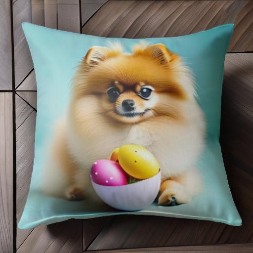 イースターエッグ ポメラニアン 黄色 ピンク 青色 アクセサリー クッションカバー 45×45cm アニマル柄 ..