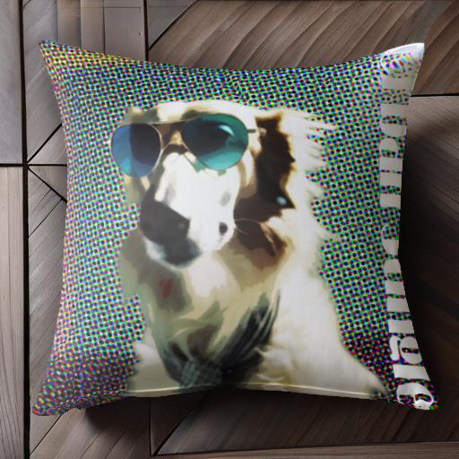 サングラス ゴールデンレトリバー チェック柄のネクタイ ポップアート背景 クッションカバー 45×45cm アニマル柄 おしゃれ 可愛い クッション本体付き 正方形 犬ファン