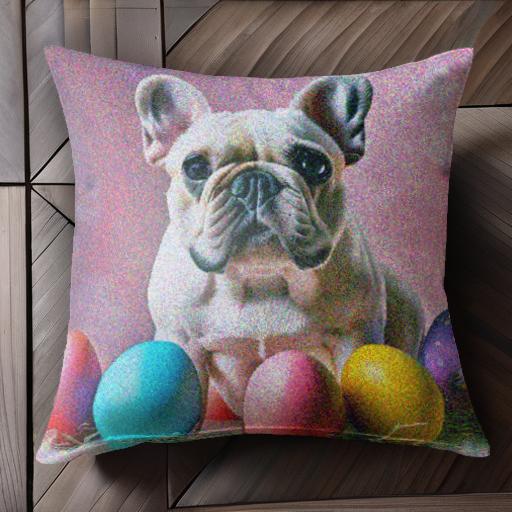 イースター・エッグ フレンチブルドッグ カラフル イースター かわいい 春 クッションカバー 45×45cm ..