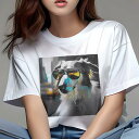 Tシャツ レディース 犬ファン 半袖 春夏 犬柄 プリント カジュアル かわいい 人間用 フィットネス ダンス サングラス コリー カラフル パーティー(4)