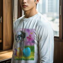 長袖Tシャツ 人間用 メンズ 秋春夏 プリント レジャー アウトドア カジュアル かわいい 犬ファン イースターエッグ シーズー 芝生 お花見 春