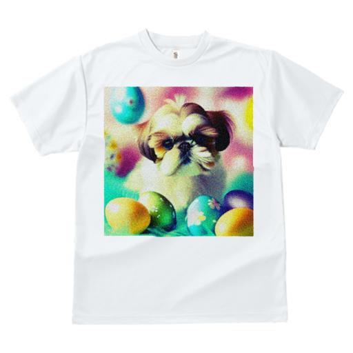 Tシャツ レディース 犬ファン 半袖 春夏 犬柄 プリント カジュアル かわいい 人間用 フィットネス ダンス イースターエッグ シーズー カラフル