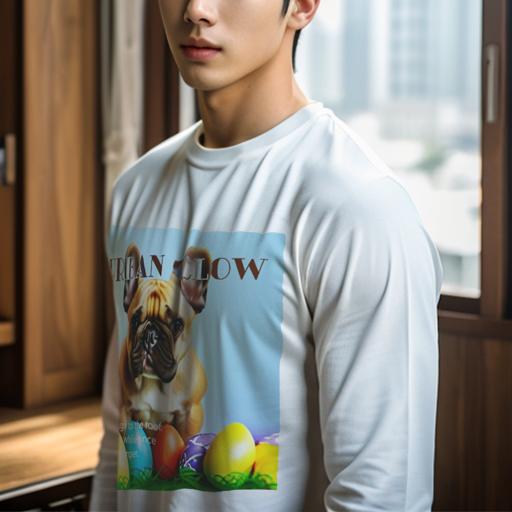 長袖Tシャツ 人間用 メンズ 秋春夏 プリント レジャー アウトドア カジュアル かわいい 犬ファン 卵 フレンチブルドッグ 草 空