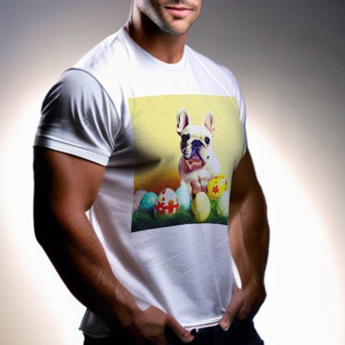 Tシャツ メンズ キッズ 犬ファン 半袖 春夏 犬柄 プリント カジュアル かわいい 人間用 フィットネス ダンス イースターエッグ フレンチブルドッグ 草 背景