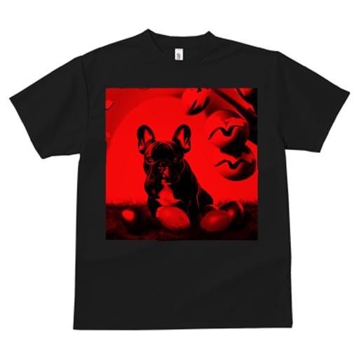 Tシャツ レディース 犬ファン 半袖 春夏 犬柄 プリント カジュアル かわいい 人間用 フィットネス ダンス 赤い背景 フレンチブルドッグ 卵 草