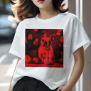 Tシャツ レディース 犬ファン 半袖 春夏 犬柄 プリント カジュアル かわいい 人間用 フィットネス ダンス チューリップ フレンチブルドッグ 卵 花