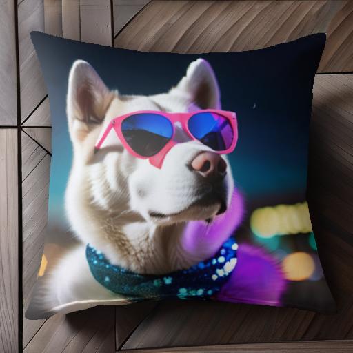 サングラス シベリアンハスキー バンダナ 夜の背景 青いライト クッションカバー 45×45cm アニマル柄 おしゃれ 可愛い クッション本体付き 正方形 犬ファン サングラス シベリアンハスキー バンダナ 夜の背景 青いライト クッションカバー 45×45cm アニマル柄 おしゃれ 可愛い クッション本体付き 正方形 犬ファン