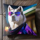 サングラス シベリアンハスキー パーティージャケット 夜 光 クッションカバー 45×45cm アニマル柄 おしゃれ 可愛い クッション本体付き 正方形 犬ファン
