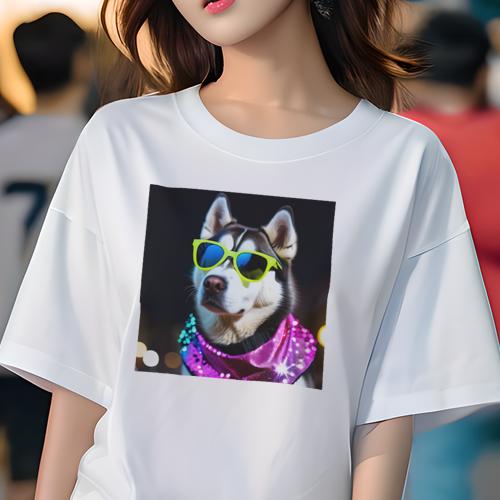 Tシャツ レディース 犬ファン 半袖 春夏 犬柄 プリント カジュアル かわいい 人間用 フィットネス ダン..