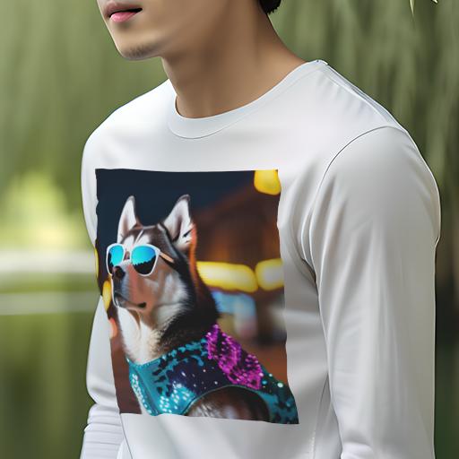 長袖Tシャツ 人間用 メンズ 秋春夏 プリント レジャー アウトドア カジュアル かわいい 犬ファン サングラス シベリアンハスキー 夜 街灯 明るい色の衣装