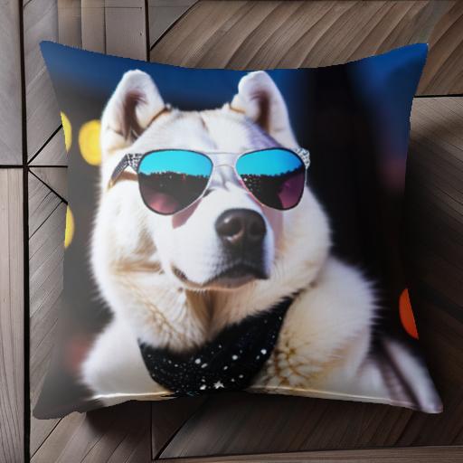 サングラス シベリアンハスキー マフラー 夜景 クッションカバー 45×45cm アニマル柄 おしゃれ 可愛い クッション本体付き 正方形 犬ファン