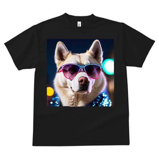Tシャツ レディース 犬ファン 半袖 春夏 犬柄 プリント カジュアル かわいい 人間用 フィットネス ダンス サングラス シベリアンハスキー ネオンライト 夜 スパンコール