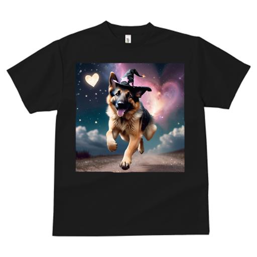 Tシャツ レディース 犬ファン 半袖 春夏 犬柄 プリント カジュアル かわいい 人間用 フィットネス ダンス ハート ジャーマンシェパード 魔法の帽子 星空 雲