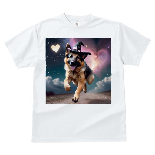 Tシャツ レディース 犬ファン 半袖 春夏 犬柄 プリント カジュアル かわいい 人間用 フィットネス ダンス ハート ジャーマンシェパード 魔法の帽子 星空 雲