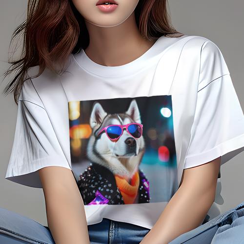 Tシャツ レディース 犬ファン 半袖 春夏 犬柄 プリント カジュアル かわいい 人間用 フィットネス ダンス サングラス シベリアンハスキー 星 フード付きの服 Tシャツ レディース 犬ファン 半袖 春夏 犬柄 プリント カジュアル かわいい 人間用 フィットネス ダンス サングラス シベリアンハスキー 星 フード付きの服