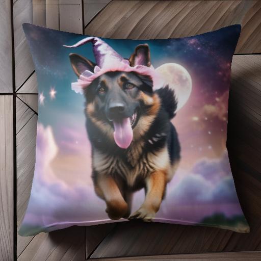 魔法使いの帽子 ジャーマンシェパードドッグ 夜空 満月 星 雲 クッションカバー 45×45cm アニマル柄 お..