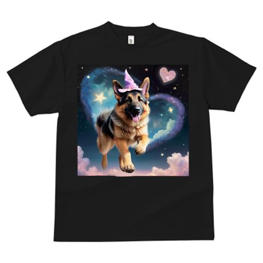 Tシャツ レディース 犬ファン 半袖 春夏 犬柄 プリント カジュアル かわいい 人間用 フィットネス ダンス 帽子 ジャーマンシェパードドッグ 星 ハート 雲 宇宙