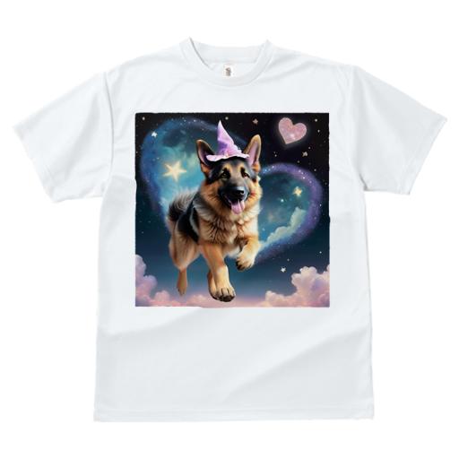 Tシャツ レディース 犬ファン 半袖 春夏 犬柄 プリント カジュアル かわいい 人間用 フィットネス ダンス 帽子 ジャーマンシェパードドッグ 星 ハート 雲 宇宙