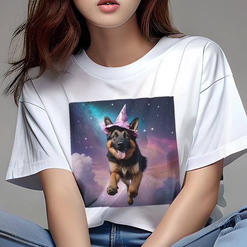 Tシャツ レディース 犬ファン 半袖 春夏 犬柄 プリント カジュアル かわいい 人間用 フィットネス ダンス 魔法の帽子 ジャーマンシェパードドッグ 宇宙 星 雲 Tシャツ レディース 犬ファン 半袖 春夏 犬柄 プリント カジュアル かわいい 人間用 フィットネス ダンス 魔法の帽子 ジャーマンシェパードドッグ 宇宙 星 雲