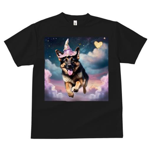 Tシャツ レディース 犬ファン 半袖 春夏 犬柄 プリント カジュアル かわいい 人間用 フィットネス ダンス 魔法の帽子 ジャーマンシェパードドッグ 雲 星 ハート 夜空