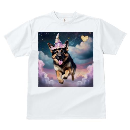 Tシャツ レディース 犬ファン 半袖 春夏 犬柄 プリント カジュアル かわいい 人間用 フィットネス ダンス 魔法の帽子 ジャーマンシェパードドッグ 雲 星 ハート 夜空