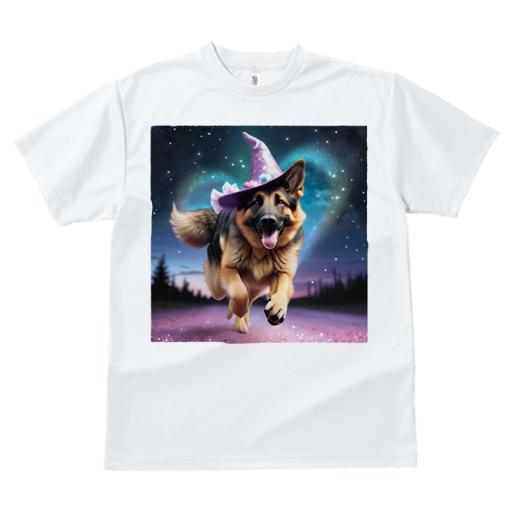 Tシャツ レディース 犬ファン 半袖 春夏 犬柄 プリント カジュアル かわいい 人間用 フィットネス ダンス ハロウィン ジャーマンシェパードドッグ 魔法の帽子 夜空 星 ハート