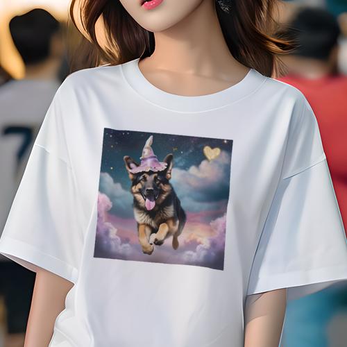Tシャツ レディース 犬ファン 半袖 春夏 犬柄 プリント カジュアル かわいい 人間用 フィットネス ダンス 魔法の帽子 ジャーマンシェパードドッグ 雲 星 ハート 夜空 Tシャツ レディース 犬ファン 半袖 春夏 犬柄 プリント カジュアル かわいい 人間用 フィットネス ダンス 魔法の帽子 ジャーマンシェパードドッグ 雲 星 ハート 夜空