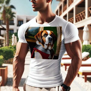 Tシャツ メンズ キッズ 犬ファン 半袖 春夏 犬柄 プリント カジュアル かわいい 人間用 フィットネス ダンス 絵画 セントバーナード 鎧 室内 美術館 壁